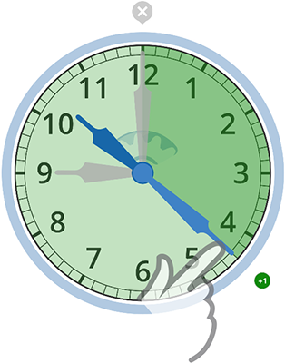 As you drag the minute hand, the clock fills in to illustrate elapsed time.