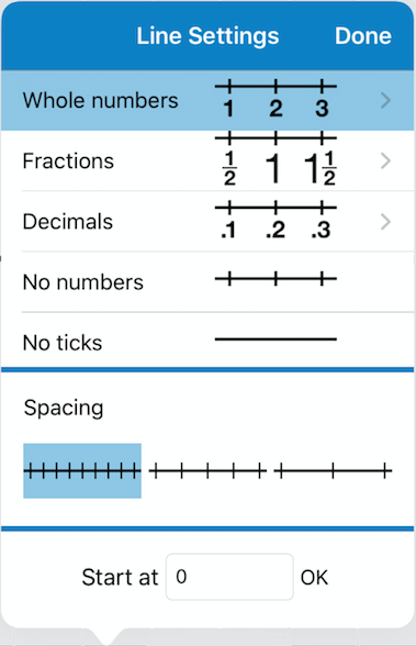 settings controlling number line parameters